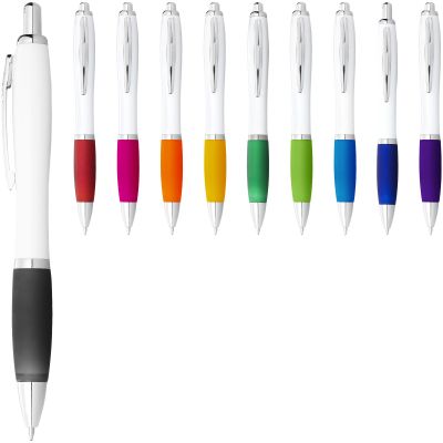 Nash ballpoint pen with white barrel and coloured grip