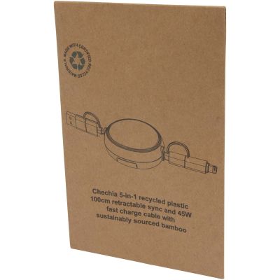 Chechia 5-in-1 recycled plastic 100 cm retractable data sync and 45W fast charge cable